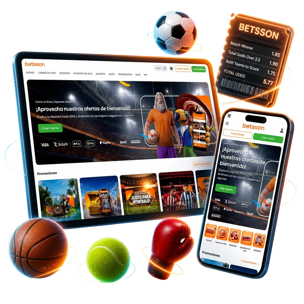 Apuesta en fútbol, baloncesto, tenis y más deportes en vivo con Betsson, casa de apuestas con múltiples mercados y cuotas.
