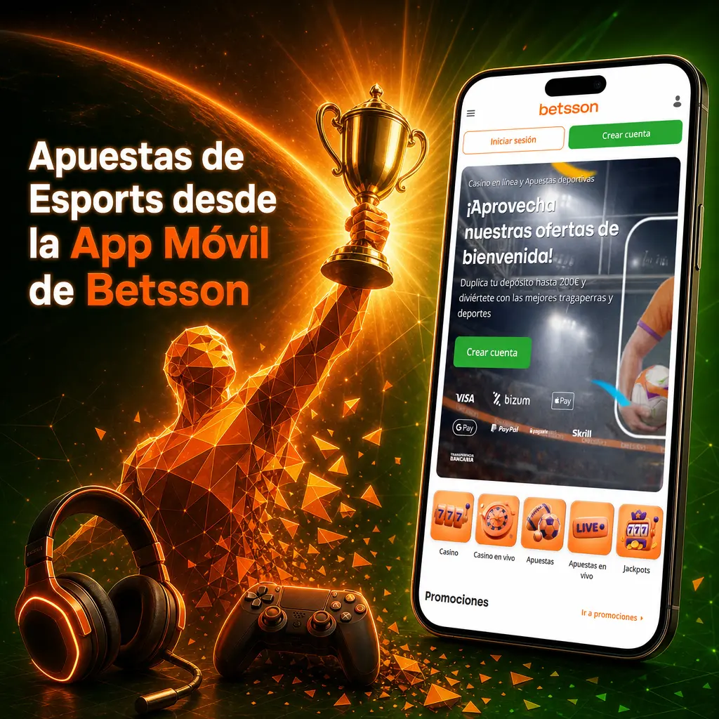 Captura de la app móvil de Betsson mostrando la sección de apuestas de esports con partidos en directo y mercados disponibles.