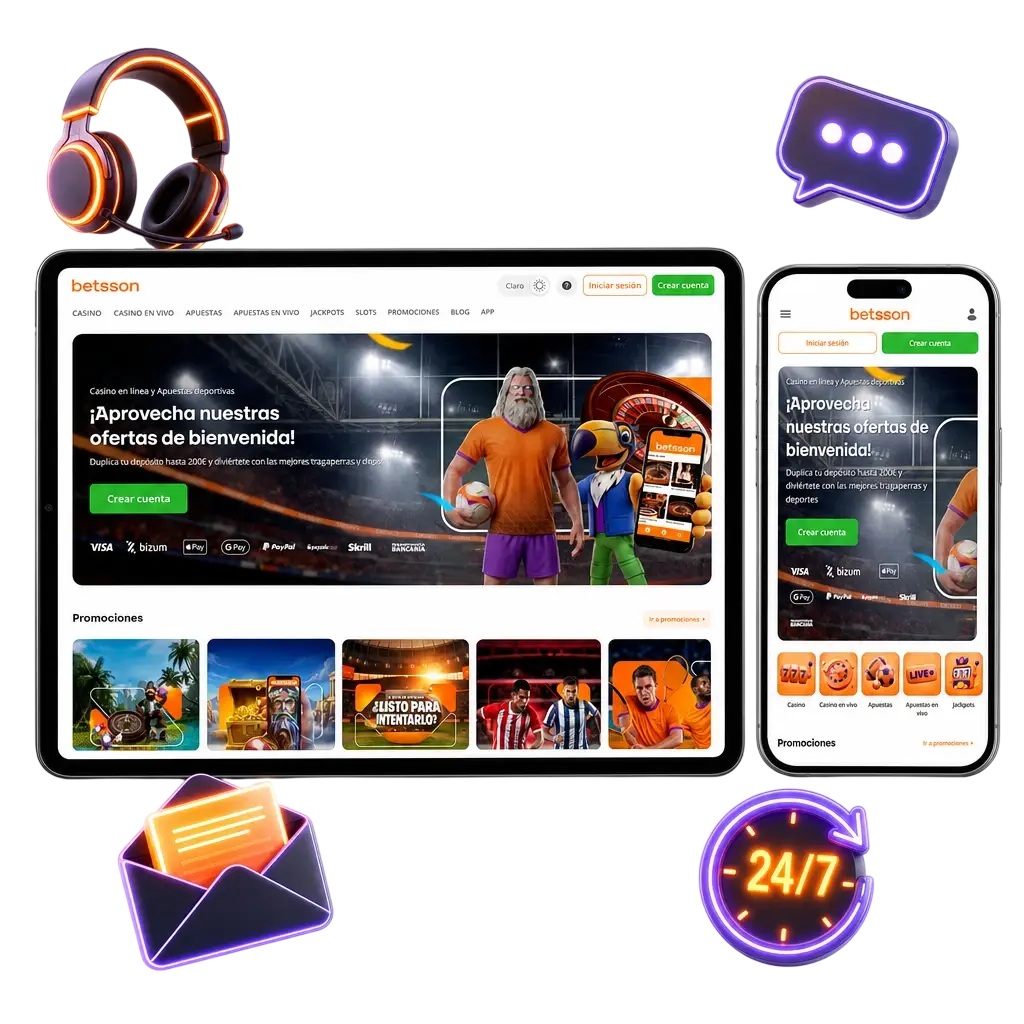 Soporte 24/7 de Betsson: chat en vivo, correo electrónico y centro de ayuda en español para resolver tus consultas.
