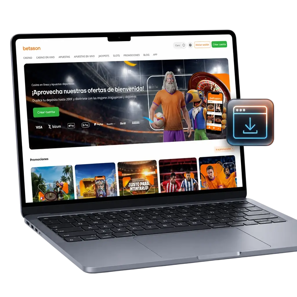 Web app PWA de Betsson en el navegador móvil, alternativa sin descargas que ahorra espacio de almacenamiento