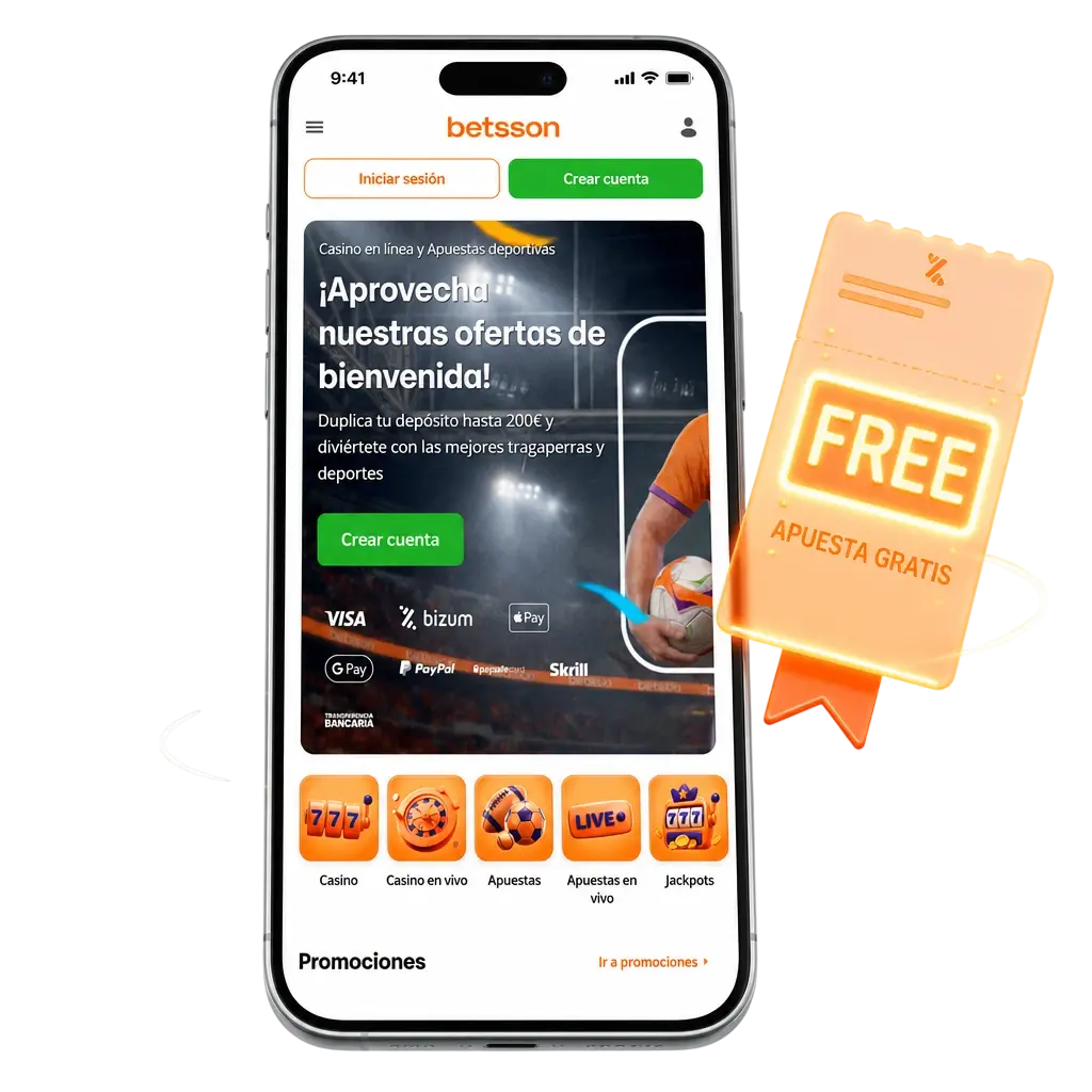 Apuesta gratis de Betsson para eventos deportivos como Liga o Champions League, con cuota mínima y vigencia limitada.