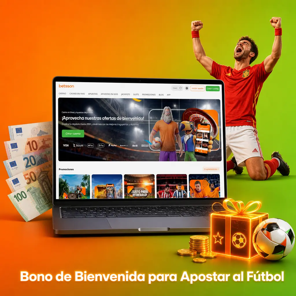 Bono de bienvenida de Betsson: 100% hasta 200 EUR en Casino para nuevos usuarios; revisa promociones deportivas por separado.
