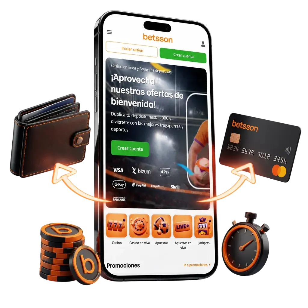 Tabla comparativa de métodos de depósito y retiro en la app de Betsson: tarjetas, monederos electrónicos y transferencias