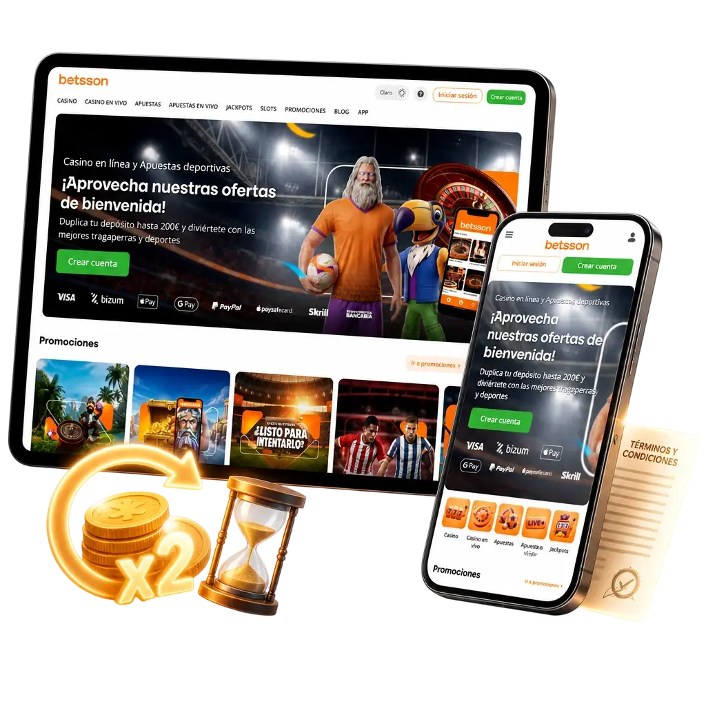 Tabla con términos del bono de Betsson: depósito mínimo, requisito de apuesta 35x, plazo y productos elegibles del casino.