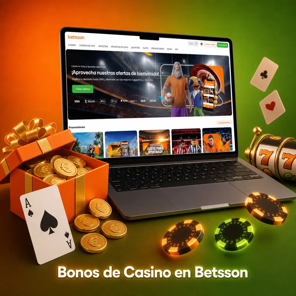Bonos de casino en Betsson: giros gratis, recargas, cashback y torneos en tragaperras, ruleta y blackjack.