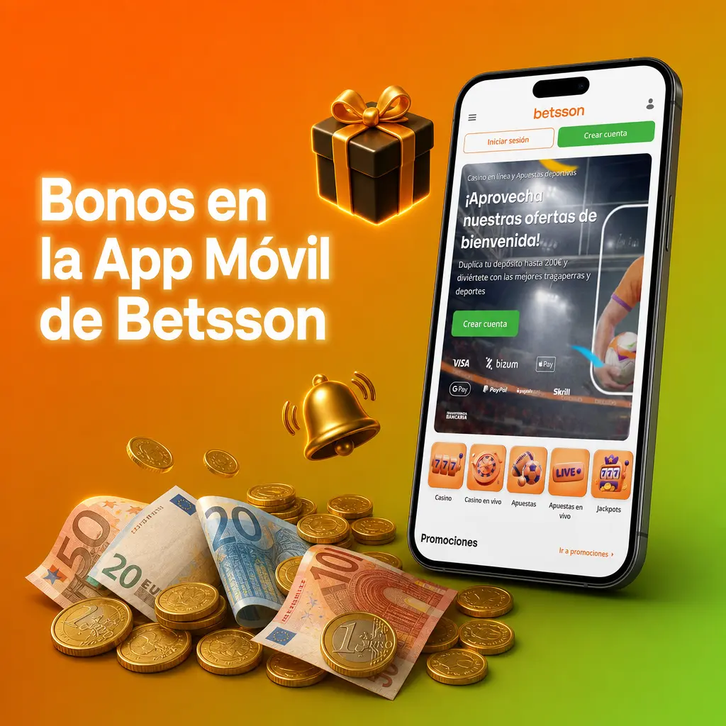 Captura de la app móvil de Betsson mostrando el apartado de Promociones con bonos activos y notificaciones push