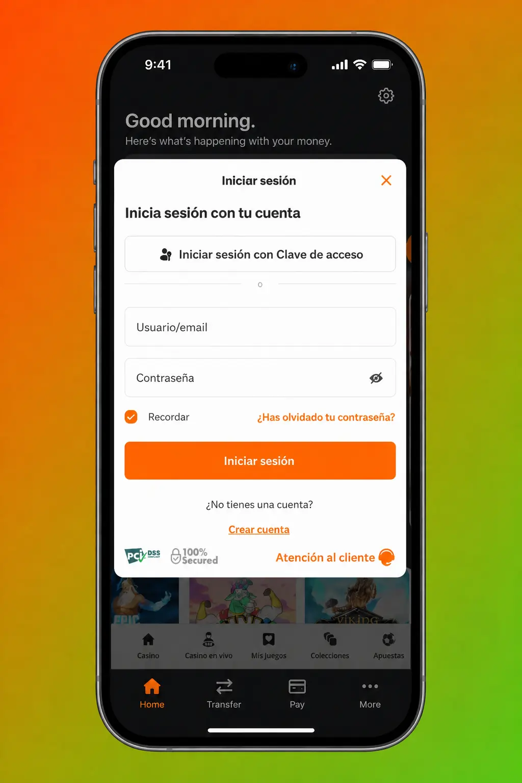 Pasos para iniciar sesión en la app de Betsson con acceso biométrico y consulta de saldo, bonos y apuestas activas.
