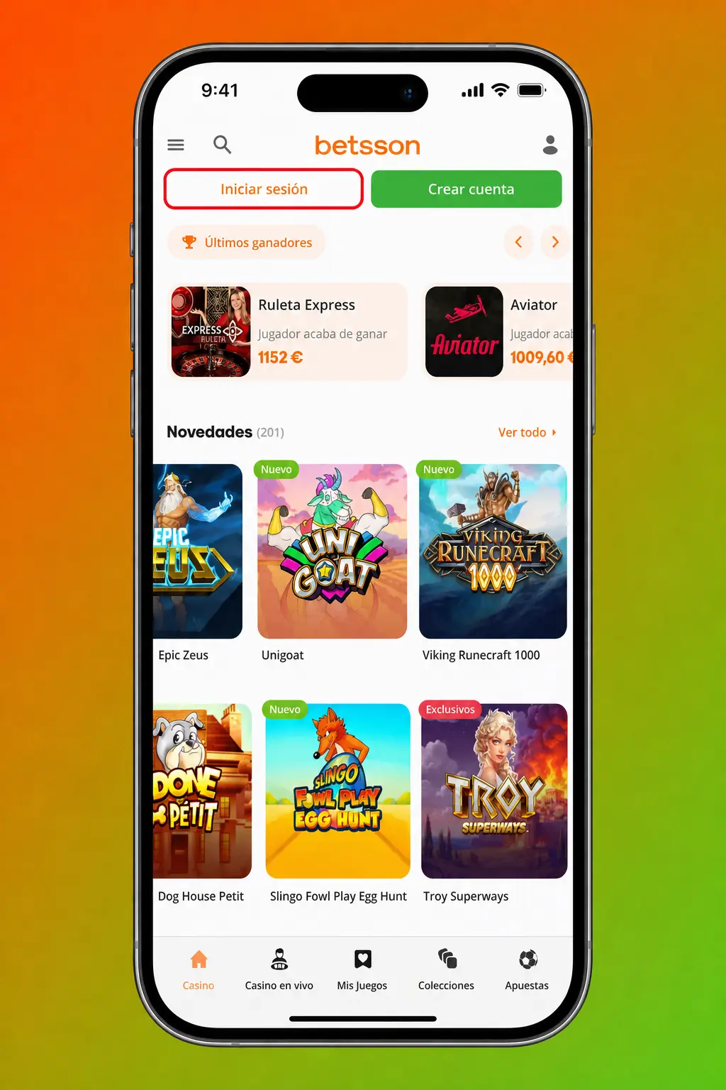 Pasos para iniciar sesión en la app de Betsson: descarga, acceso biométrico y panel con saldo, bonos y apuestas activas.