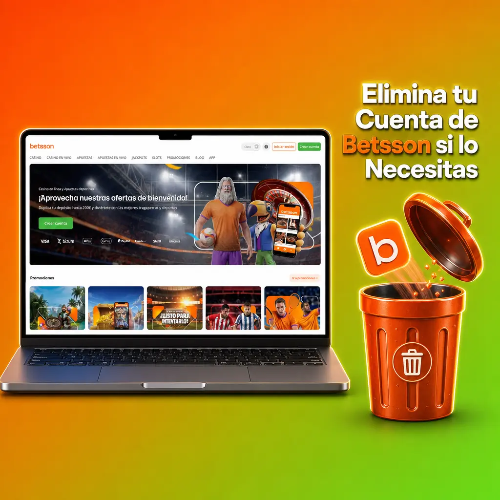 Pasos para eliminar tu cuenta de Betsson: contacta soporte, elige pausa o baja definitiva y retira tu saldo pendiente.