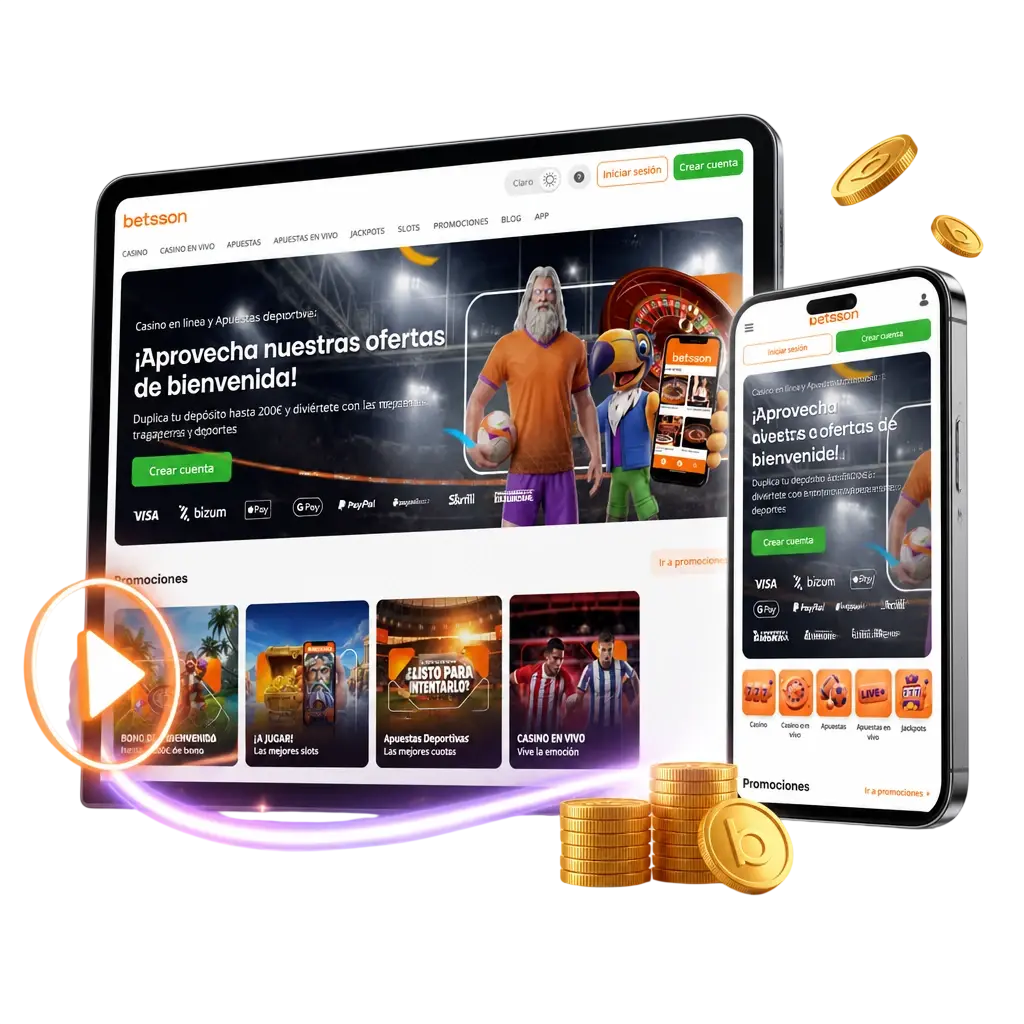 Regístrate en Betsson, activa el bono del 100% hasta 200 EUR y empieza a jugar en casino y deportes hoy mismo.