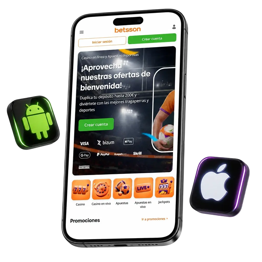 App de Betsson para Android e iOS con casino, apuestas en vivo y acceso rápido desde el móvil.