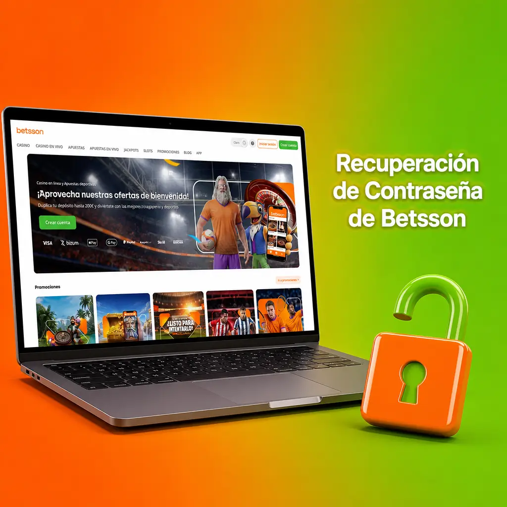 Proceso para recuperar la contraseña de Betsson desde la web o la app, con verificación por correo o SMS.