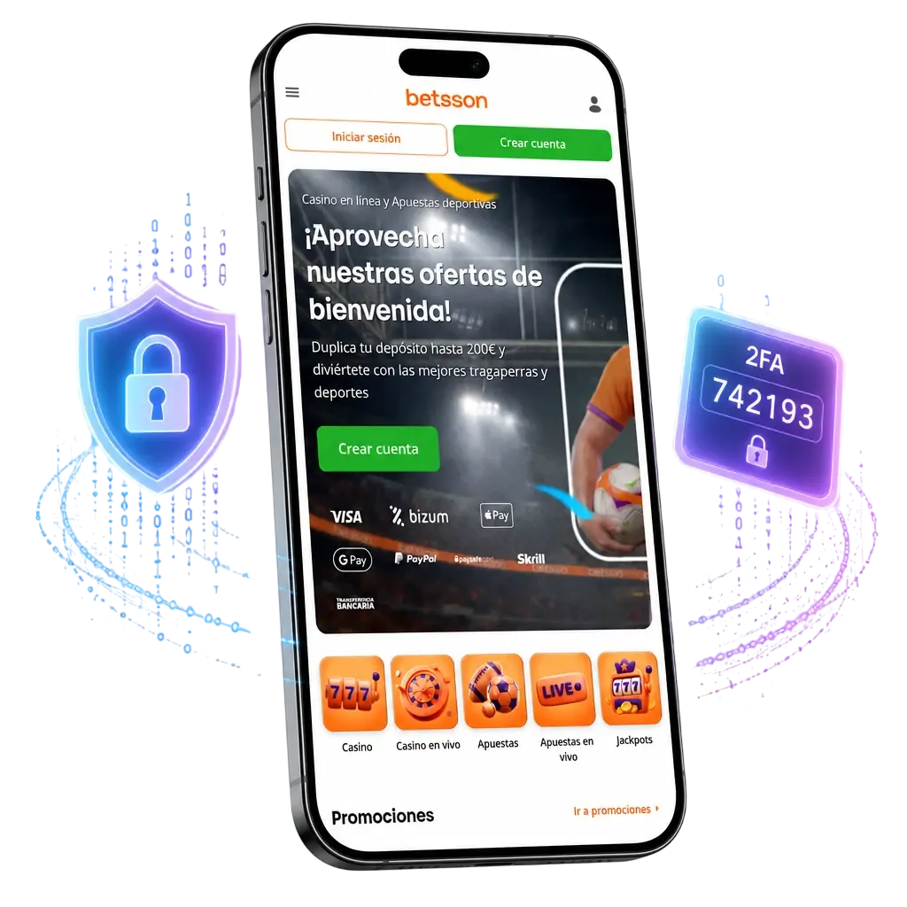 Seguridad y permisos de la app de Betsson: cifrado, verificación en dos pasos y control de accesos al móvil.